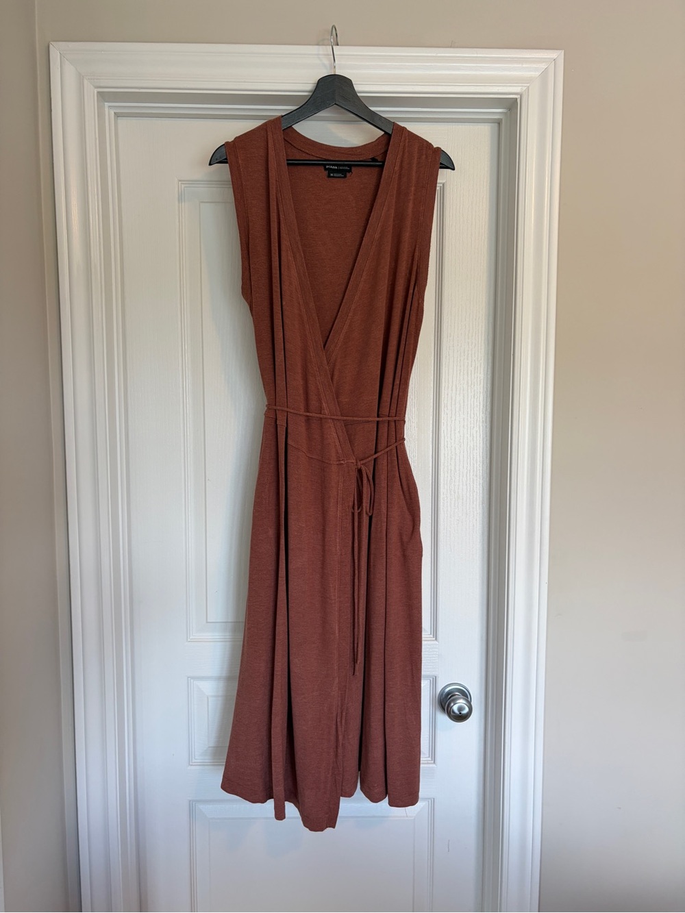Prana Sleeveless Wrap Dress in Rust Brown